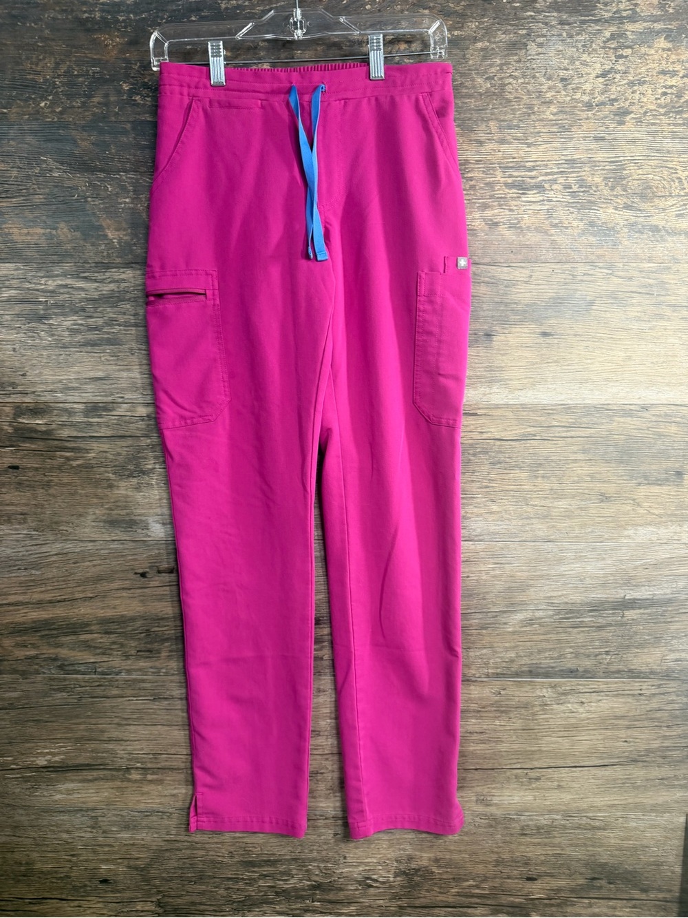 FIGS Women's Fuchsia Scrub Pants with Blue Drawstring
